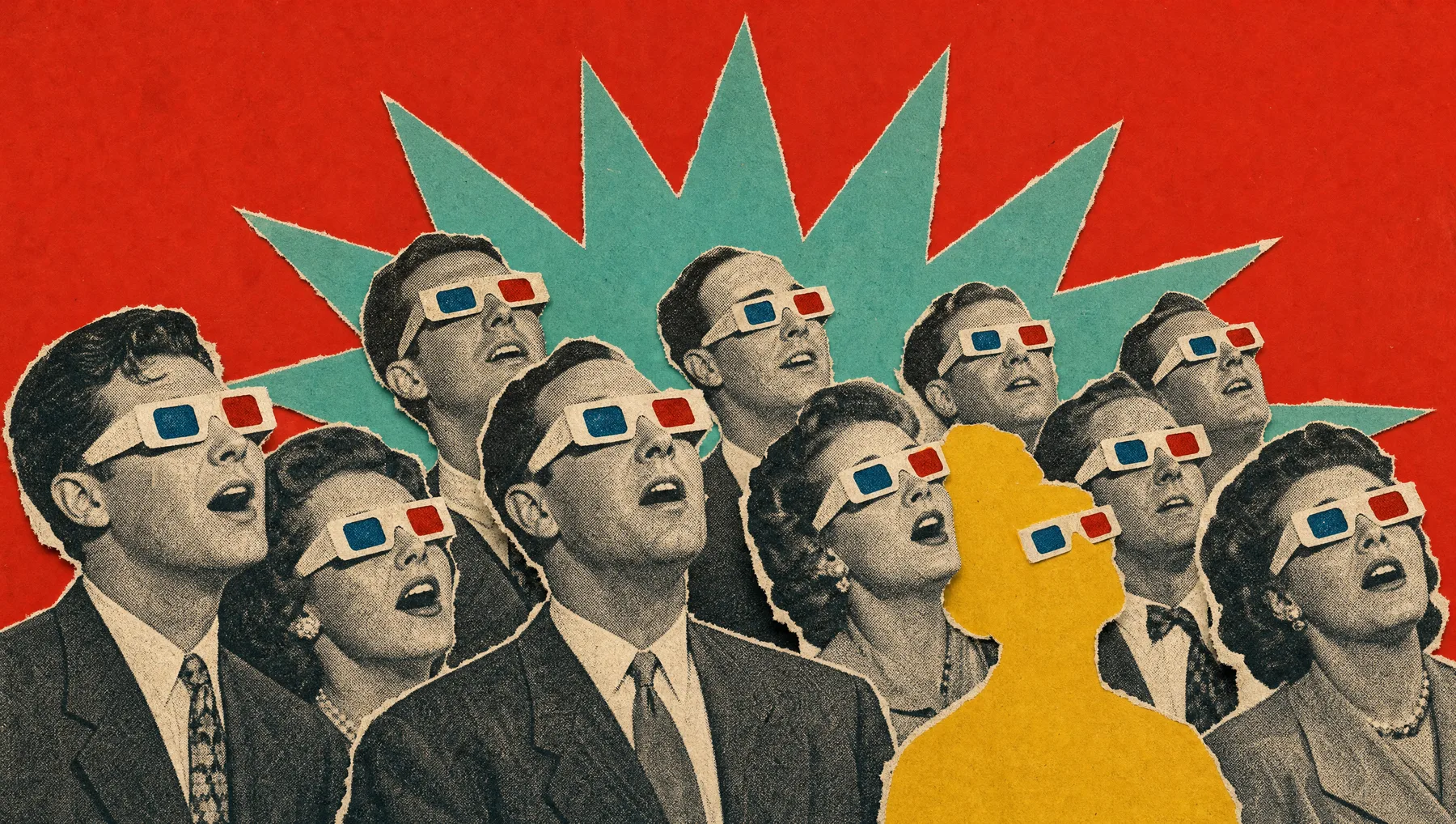 Público con lentes 3D mirando hacia arriba